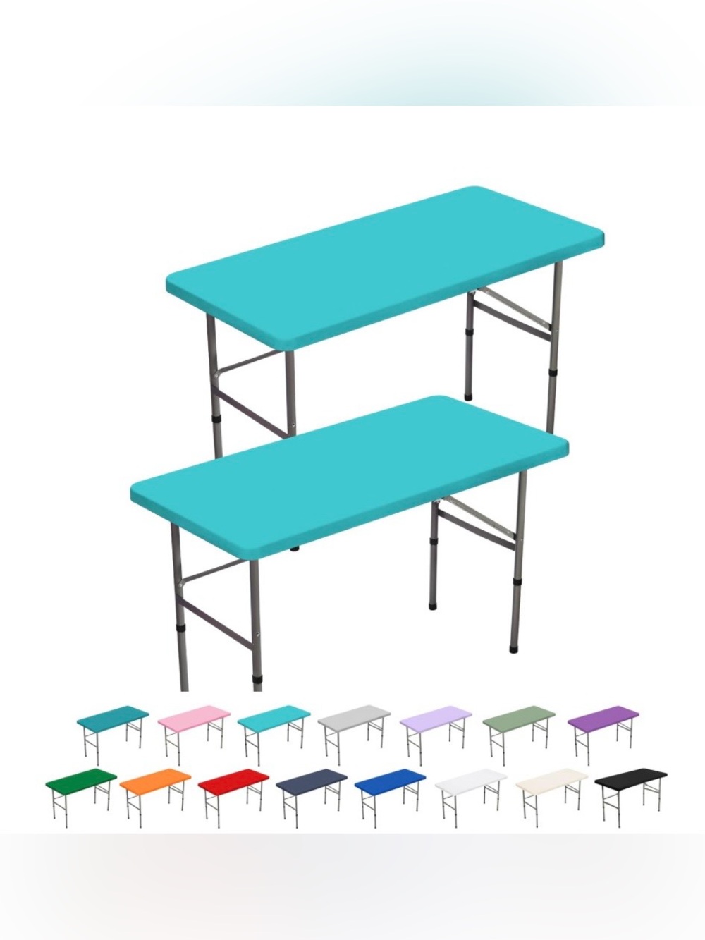 TURQUOISE Poly/Spandex Fitted Tablecloth for 4Ft Rectangular Tables (2-pack)